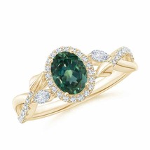 ANGARA Oval Teal Montana Sapphire Twisted Vine Ring with Diamond Halo - £1,905.60 GBP