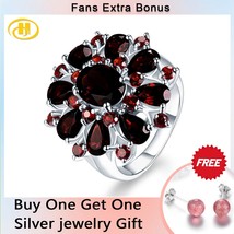 Silver Garnet Ring 925 Jewelry Gemstone 7.54ct Natural Black Garnet Rings for Wo - £74.49 GBP