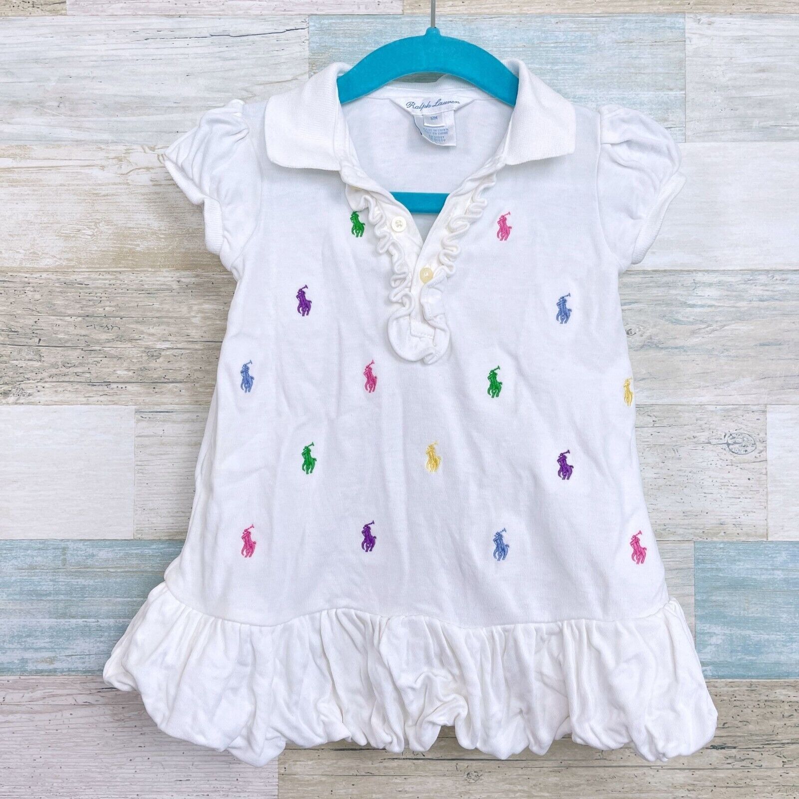 Ralph Lauren Allover Pony Logo Ruffled Polo Dress And Bottom White Baby ... - £33.50 GBP