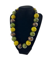 Chunky Beaded Necklace Green Brown Fall Colors 23&quot; Brown Green - £14.73 GBP