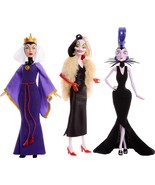 Mattel Disney Villains Evil Queen, Cruella de Vil &amp; Yzma Fashion Dolls 3... - £37.49 GBP