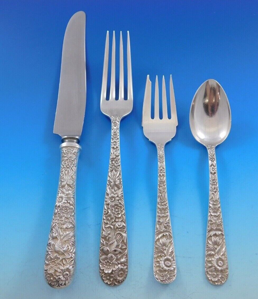 Repousse by Kirk Sterling Silver Flatware Set for 12 Service 53 Pieces Dinner - $4,108.50