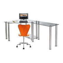 RTA Home and Office CT-013R Clear Tempered Glass Corner Computer Desk with Right - $371.53