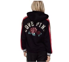 NEW Y2K Victoria Secret Pink Black Gold Hoodie Sweatshirt Bling Rose Gol... - €107,73 EUR