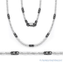 .925 Sterling Silver &amp; Black Rhodium Roc Link &amp; Bar Bead Italian Chain Necklace - £38.17 GBP+