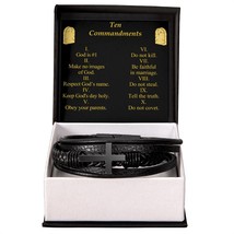 Ten Commandments Men&#39;s Stainless Steel &amp; Vegan Leather Cross Bracelet - Vegan L - £33.77 GBP+