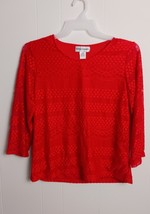 Cathy Daniels Red Knit 3/4 Sleeve Blouse Women&#39;s Size L - $174.82 MXN