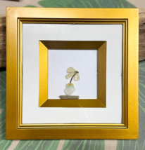 Minimalist Framed Art Sea Glass Flower &amp; Driftwood 8&quot;X8&quot; Gold Frame Shadowbox - $22.90