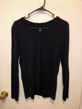 Lands End Womens SZ Medium Petite 10-12 Black Shaped Cotton Long Sleeve Shirt - £5.42 GBP