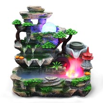 Indoor Water Fountain LED Light Tabletop  Resin Rockery Fengshui Waterfa... - €50,90 EUR