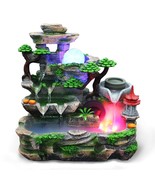 Indoor Water Fountain LED Light Tabletop  Resin Rockery Fengshui Waterfa... - $83.41 CAD