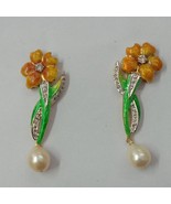 Handmade Victorian Earring  Flower Earring Beautiful Diamond and Pearl E... - £970.35 GBP