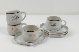 Vtg small white porcelain coffee cups with heart shaped saucers set of 4 Koffie - £36.34 GBP