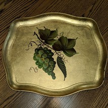 NASHCO Tray Gold Hand Painted Grapes Vines Shabby Chic Decoration Alcohol Res. - £26.14 GBP