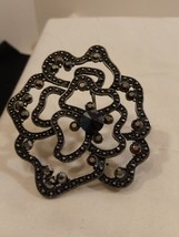 Vintage Silver Tone and Black Marcasite Flower Brooch/ Pin - £9.49 GBP