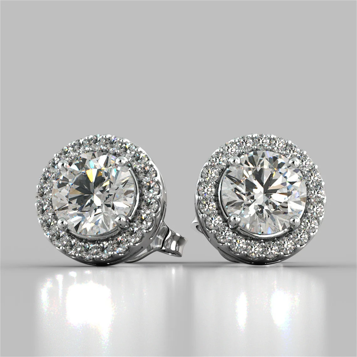 14k Solid White Gold 1.52CT Round Lab Grown Diamond Women&#39;s Push Back Earrings - £826.61 GBP