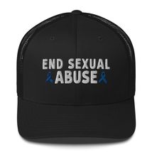 End Sexual Abuse Violence Sexual Assault Awareness Embroidery Trucker Cap Black - £22.90 GBP
