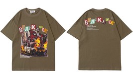 Oversize Streetwear T Shirt Hip Hop Fire Flame Car Print T-Shirt Harajuku Casual - £103.38 GBP