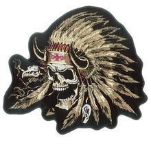 DELUXE 5 INCH EMBROIDERIED  SKULL HEAD W FEATHER BONNET new #3410 back - $13.59
