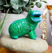 Turquoise Green Egyptian Goddess Taweret Hippo With Hieroglyphs Mini Fig... - $12.49