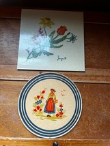 Vintage Lot of D.A.C. 1971 Faux Embroidered Large Square Hot Plate Plaqu... - $11.29