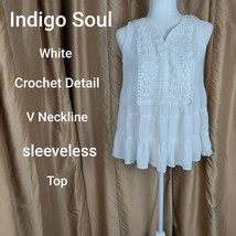 Indigo Soul White Crochet Detail Front Sleeveless Top Size S - £11.21 GBP
