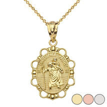 10K Solid Gold Saint St. Christopher Protect Us Oval Pendant Necklace - £215.87 GBP+