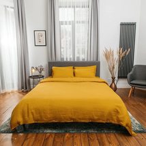 Cotton Duvet Cover in Mustard Yellow Softened Cotton Bedding Set with 2 ... - $34.29+
