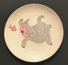 Bloomingville Mini Pink Black Fish Bear Fishing Salad White Ceramic Plate 8&quot; - £9.07 GBP
