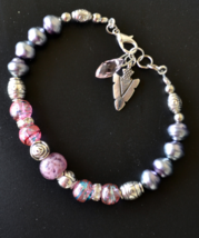 Beaded Bracelet, Pink handmade bracelet, Silver Arrowhead Charm (B105) - £14.34 GBP