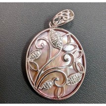 925 sterling silver OVAL Filigree Leaf Pendant with Pink Mother of Pearl AT - £36.89 GBP