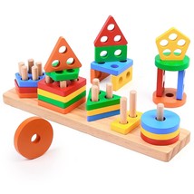 Montessori Toys For Toddlers 1 2 3 Year Old, Wooden Sorting Stacking Learning To - £18.86 GBP