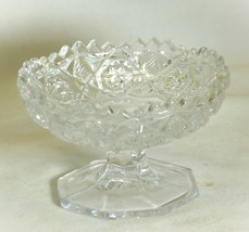 Footed Compote Candy Nut Dish Clear Glass Dotted Stars Sawtooth Unknown ... - $16.82