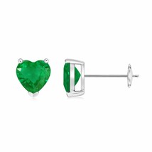 Natural Emerald Heart Solitaire Stud Earrings in 14K Gold (Grade-AA , 6MM) - £1,026.30 GBP