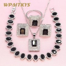 2018 New Rectangle Black Stone Silver Color Jewelry Sets For Women Weddi... - $35.60