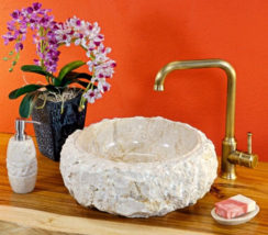 Natural Stone Countertop Washbasin Beige Marble Vessel Sink Stone Natura... - £283.89 GBP