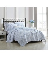 Laura Ashley Home - King Quilt Set, Reversible Floral, Walled Garden Blu... - $137.98