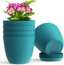 6 Inch Plant Pots, 5 Pack Flower Pots With Drainage Holes And, Blue Green - £17.59 GBP