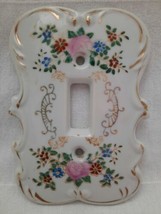 Vintage Porcelain Japan Sweet Floral Light Switch Plate Cover w/ Gold Ac... - $13.81
