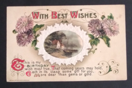 With Best Wishes Happy Birthday Scenic View Boats Flowers Winsch Postcard 1910 - £6.31 GBP