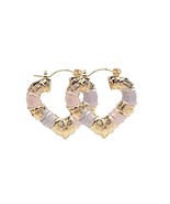 18k Layered real gold filled hearts bamboo multi colors hoop earrings 40mm - $231.02 MXN