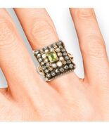 37 GEMSTONE CLUSTER PEARLS DIAMONDS 11g 19kHallmak GOLD RING 6.5 VINTAGE ENGLAND - $980.88