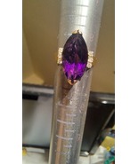 14K Gold Deep Purple Marquis Cut Amethyst &amp; Diamond Ring Size 7.25 - $775.00