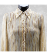 Talbots 100% Silk Striped Button Front Blouse Beige Gold Sheer Women&#39;s S... - $26.42 CAD