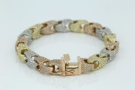 12 Ct Round Cut Simulated Diamond Cuban Link Bracelet 925 Silver Gold Plated  - £252.66 GBP
