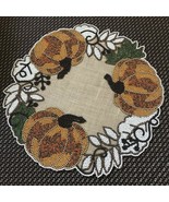 (4) Nicole Miller Pumpkin Floral Thanksgiving Beaded Placemats 15” Round... - $80.00