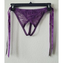 House of Desire Bianca Lace &amp; Mesh Tie Side Thong Plum Sz Small - $19.99