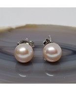 14K WHITE GOLD - Shiny Blush Pink Pearls Stud Earrings - £51.32 GBP