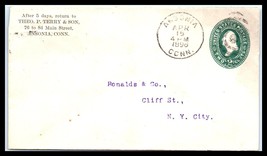 1896 CONNECTICUT Cover - Theo P Terry &amp; Son, Ansonia to New York City K9 - £2.36 GBP