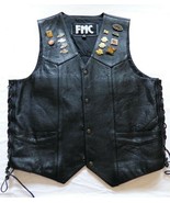 Men&#39;s FMC Black Leather Motorcycle Vest &amp; 14 Pins &amp; Patch Sz 42  Harley ... - £75.17 GBP